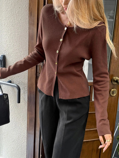 Button-Up Long Sleeve Knit Cardigan