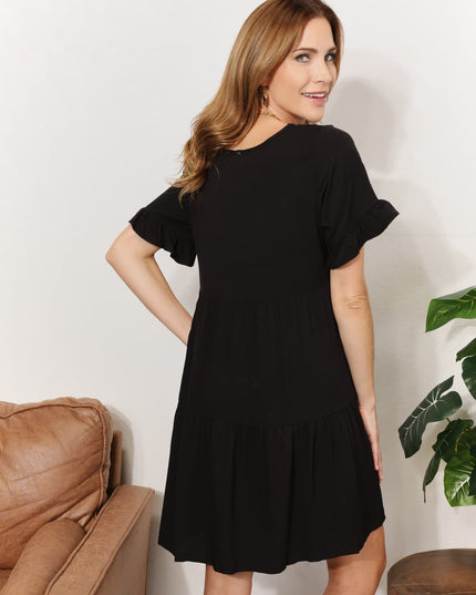 Mandy V-Neck Flounce Sleeve Tiered Dress