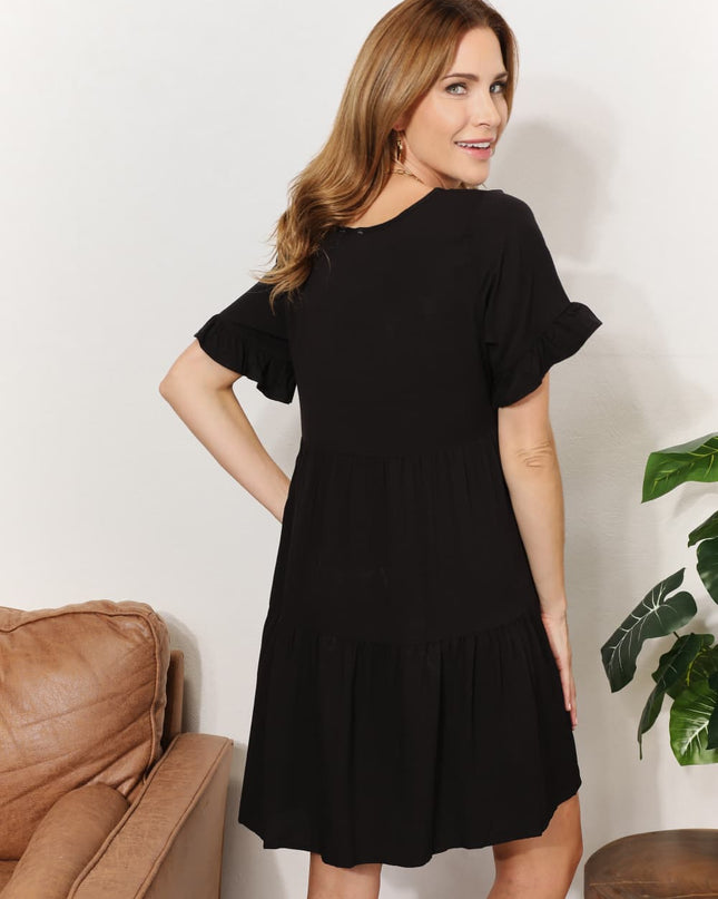 Mandy V-Neck Flounce Sleeve Tiered Dress