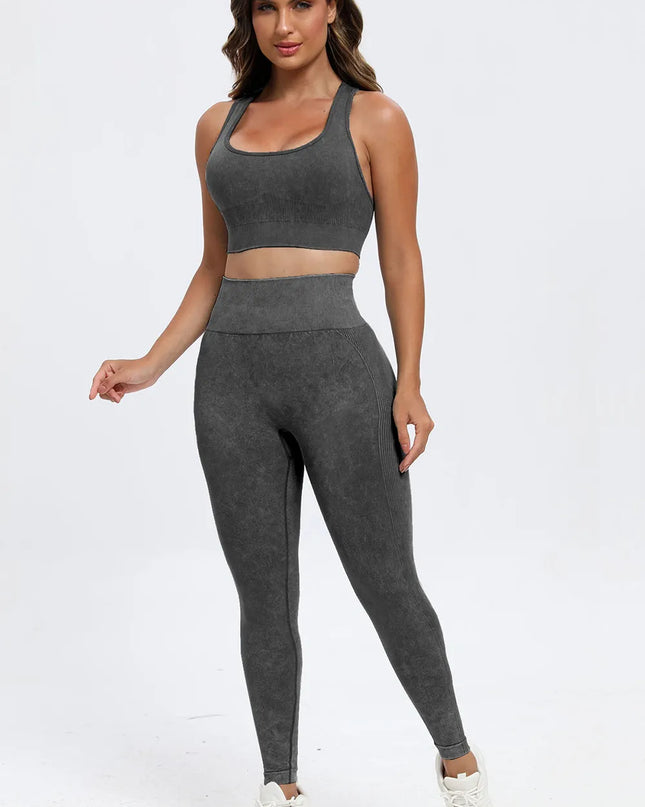 3 Piece Washed Square Neck Wide Strap Active Set 