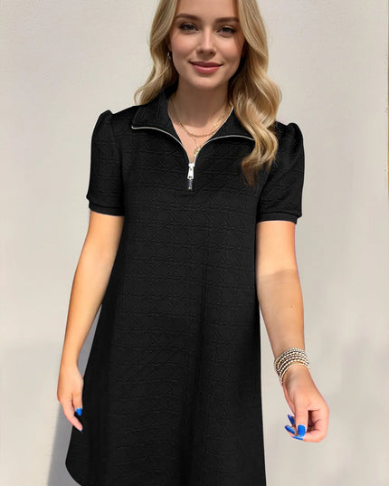 Oh Textured Quarter Zip Short Sleeve Dress