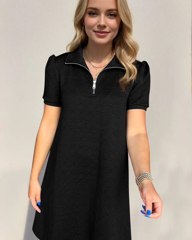 Oh Textured Quarter Zip Short Sleeve Dress