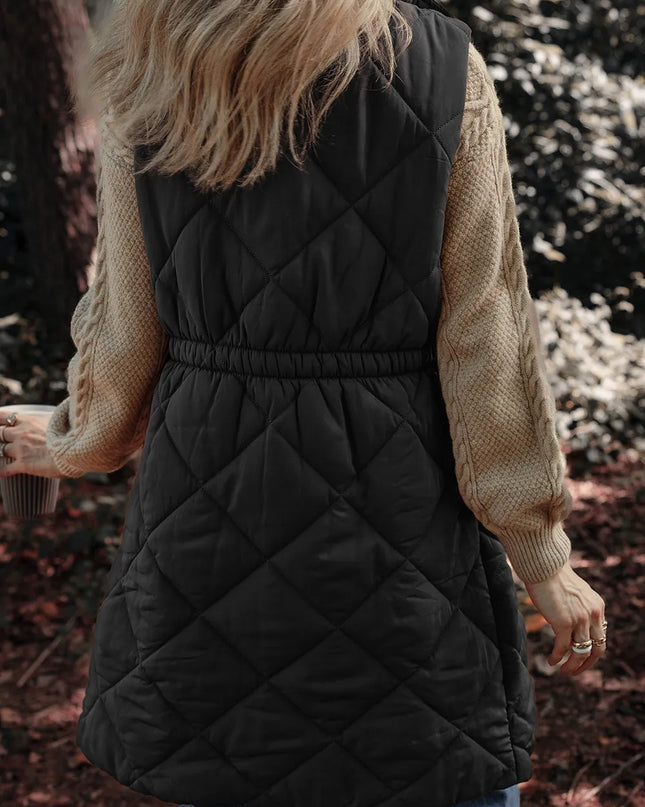 Pocketed Zipper and Button Vest Coat