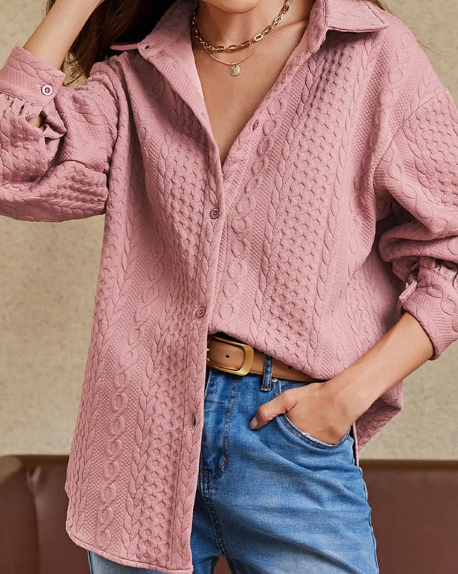 Cable Texture Puff Sleeve Loose Shacket
