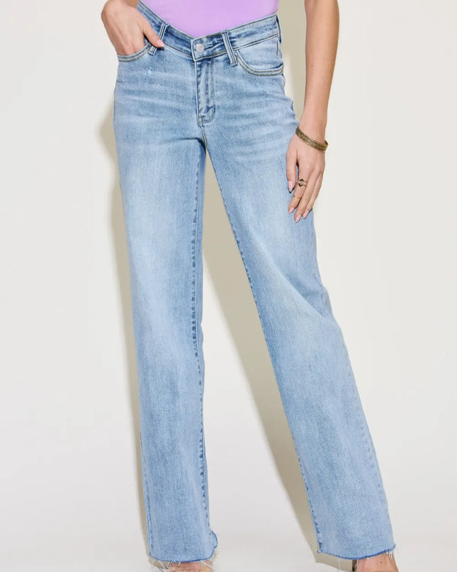 Judy Blue Full Size V Front Waistband Straight Jeans Light