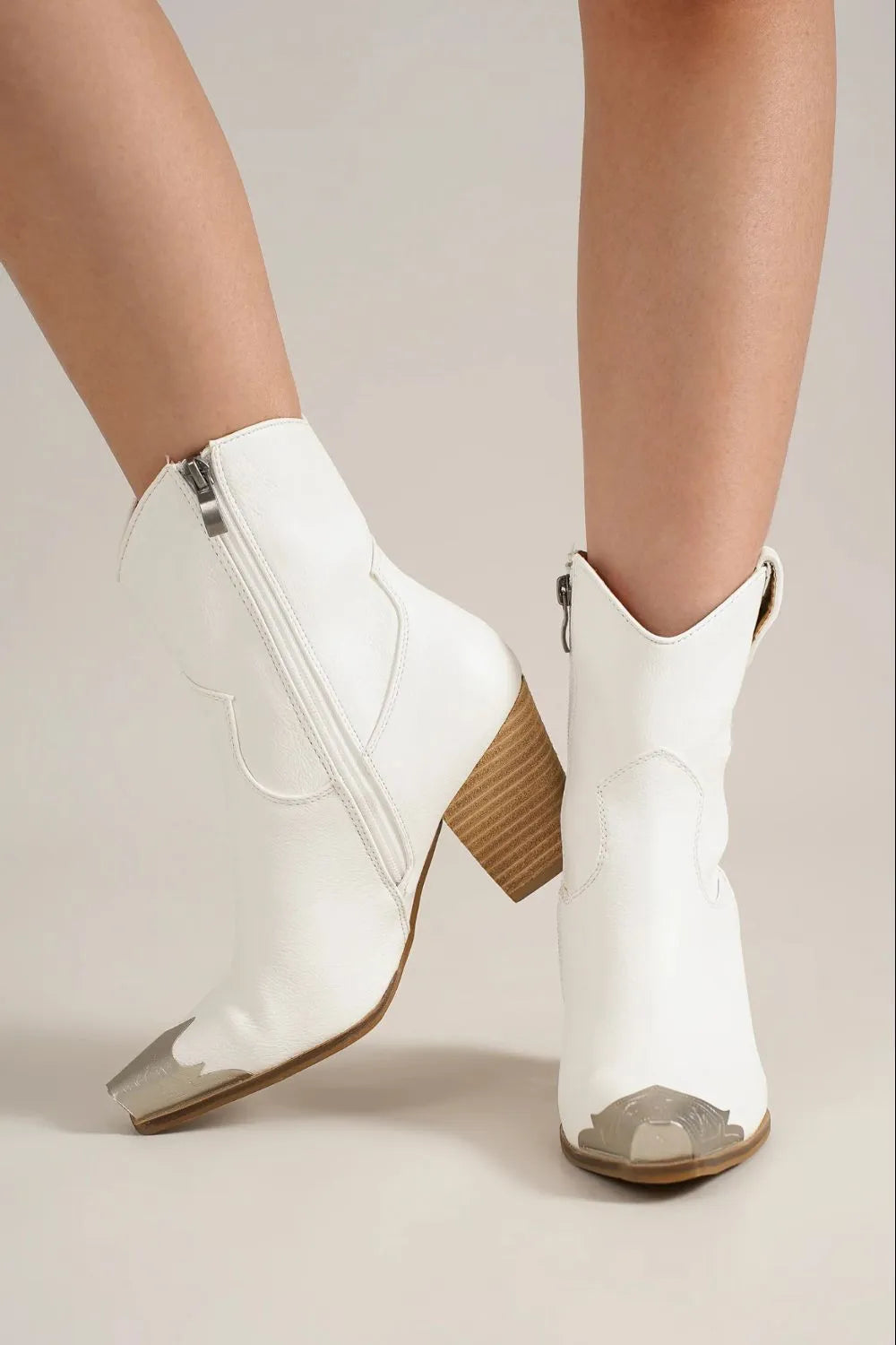 Beast Fashion Faux Leather Block Heel Boots with Side Zippers