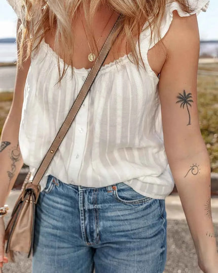 Lace Detail Ruffled Buttoned Loose Fit Tank Top