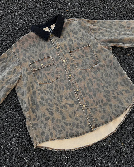 Men's Leopard Button Up Long Sleeve Jacket