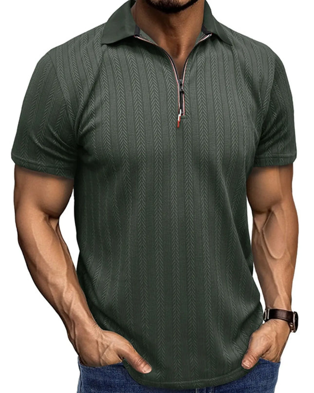 Men's Textured Quarter-Zip Polo Shirt Army Green