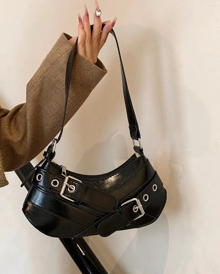 PU Leather Buckle Shoulder Bag 