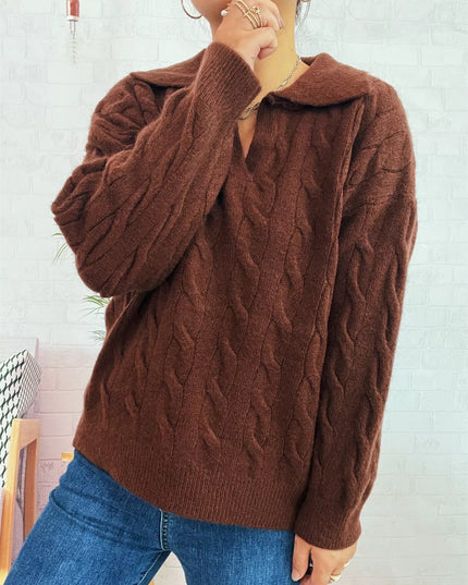 Cable Knit Johnny Collar Sweater