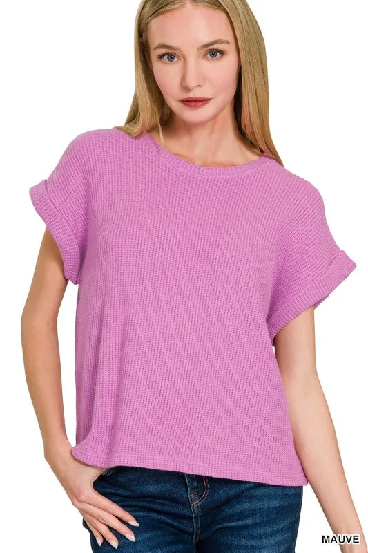 Zenana Rolled Sleeve Top and Pants Sweater Set