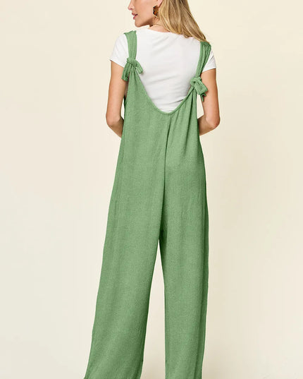 Double Take Full Size Texture Sleeveless Wide Leg Jumpsuit