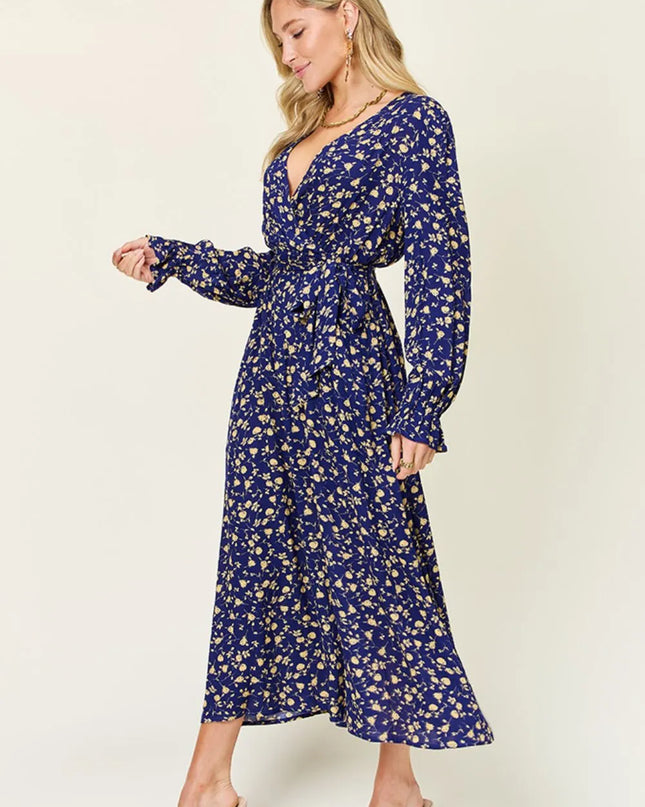 Double Take Full Size Tie Back Flounce Sleeve Dress