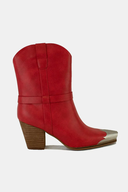 Beast Fashion Faux Leather Metal Toe Ankle Boots Red