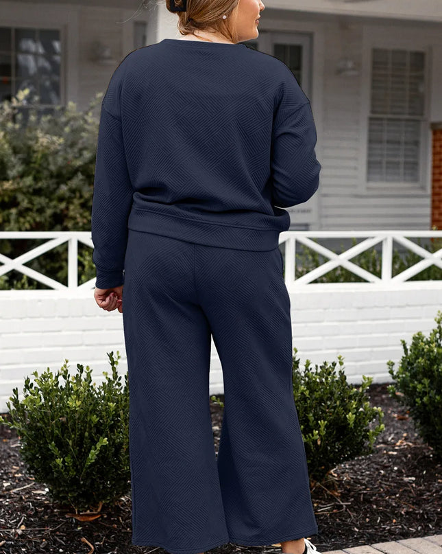 Double Take Full Size Textured Long Sleeve Top and Drawstring Pants Set