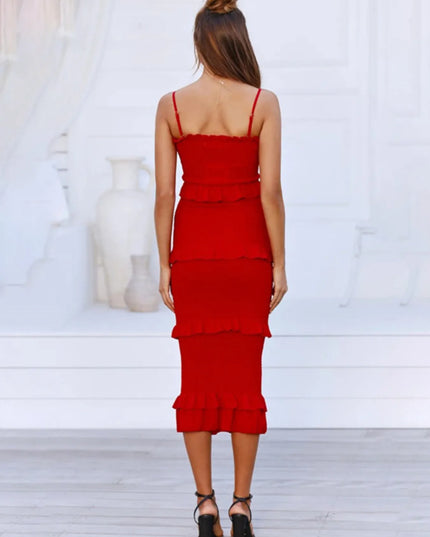 Smocked Ruffled Midi Cami Dress