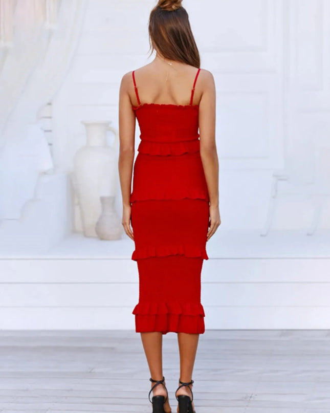 Smocked Ruffled Midi Cami Dress