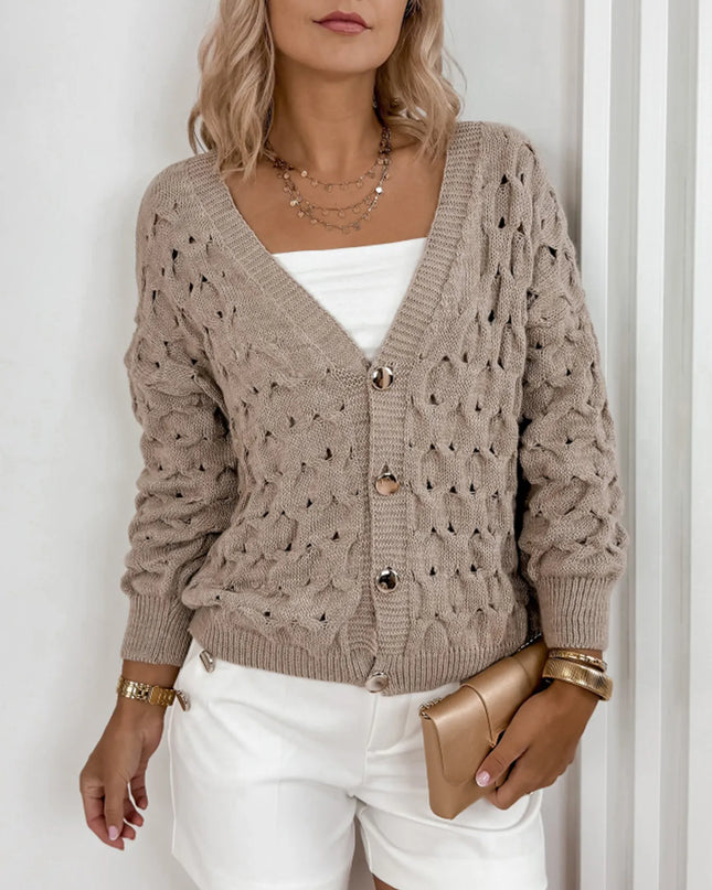 Textured V-Neck Long Sleeve Cardigan