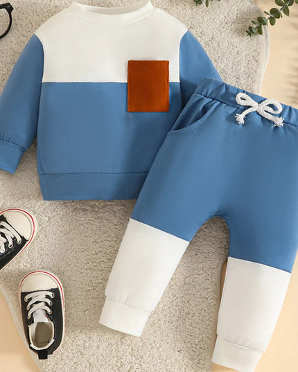 Children's Color Block Pocket Detail Top and Pants Outfit Set Sky Blue