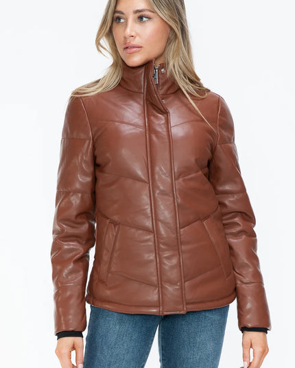 Snobbish Pocketed Zip Up Turtleneck Puffer Jacket
