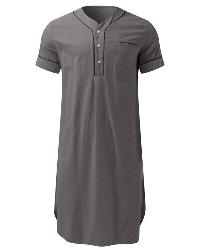 Men's Full Size Button Detail Short Sleeve Lounge Dress Plus Size