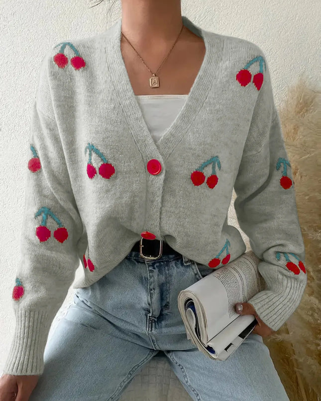 Cherry Button-Up Knit Cardigan