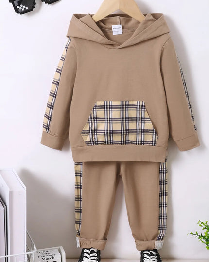 Children's Plaid Hoodie and pants Set Camel