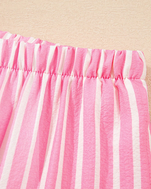 Stripe Buttoned Front Long Sleeve Top and Pants 2 Piece Sleepwear