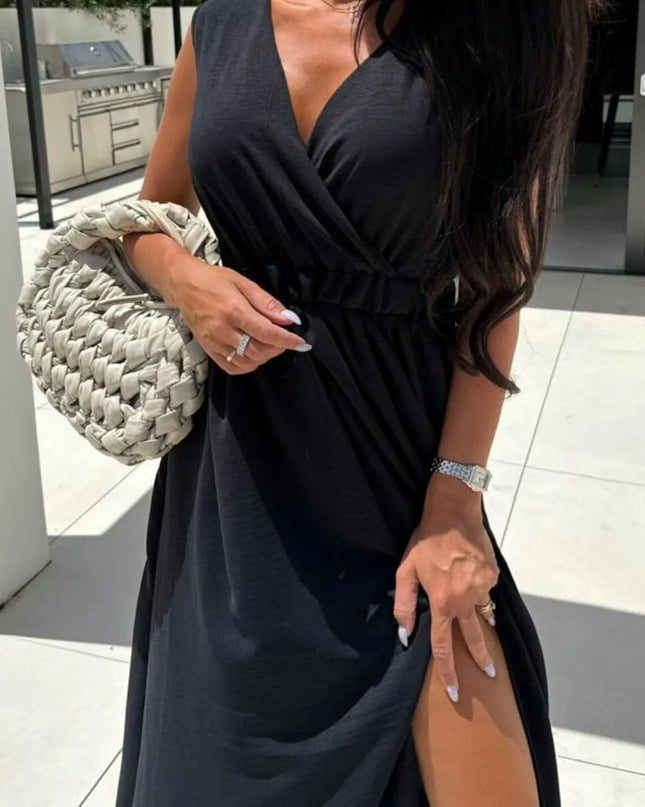 Surplice Sleeveless Slit Maxi Dress