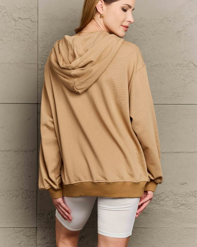 Full Size Zip Up Long Sleeve Hooded Jacket