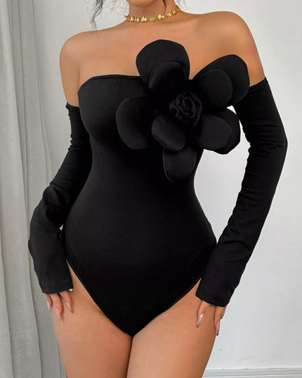 Flower Off-Shoulder Long Sleeve Bodysuit