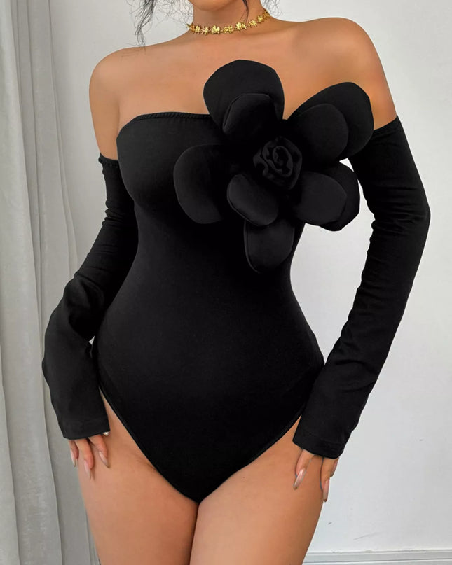 Flower Off-Shoulder Long Sleeve Bodysuit