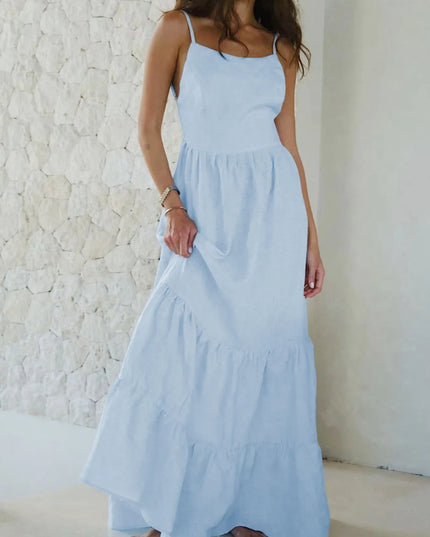 Tiered Maxi Cami Dress with Ruffled Hem Sky Blue