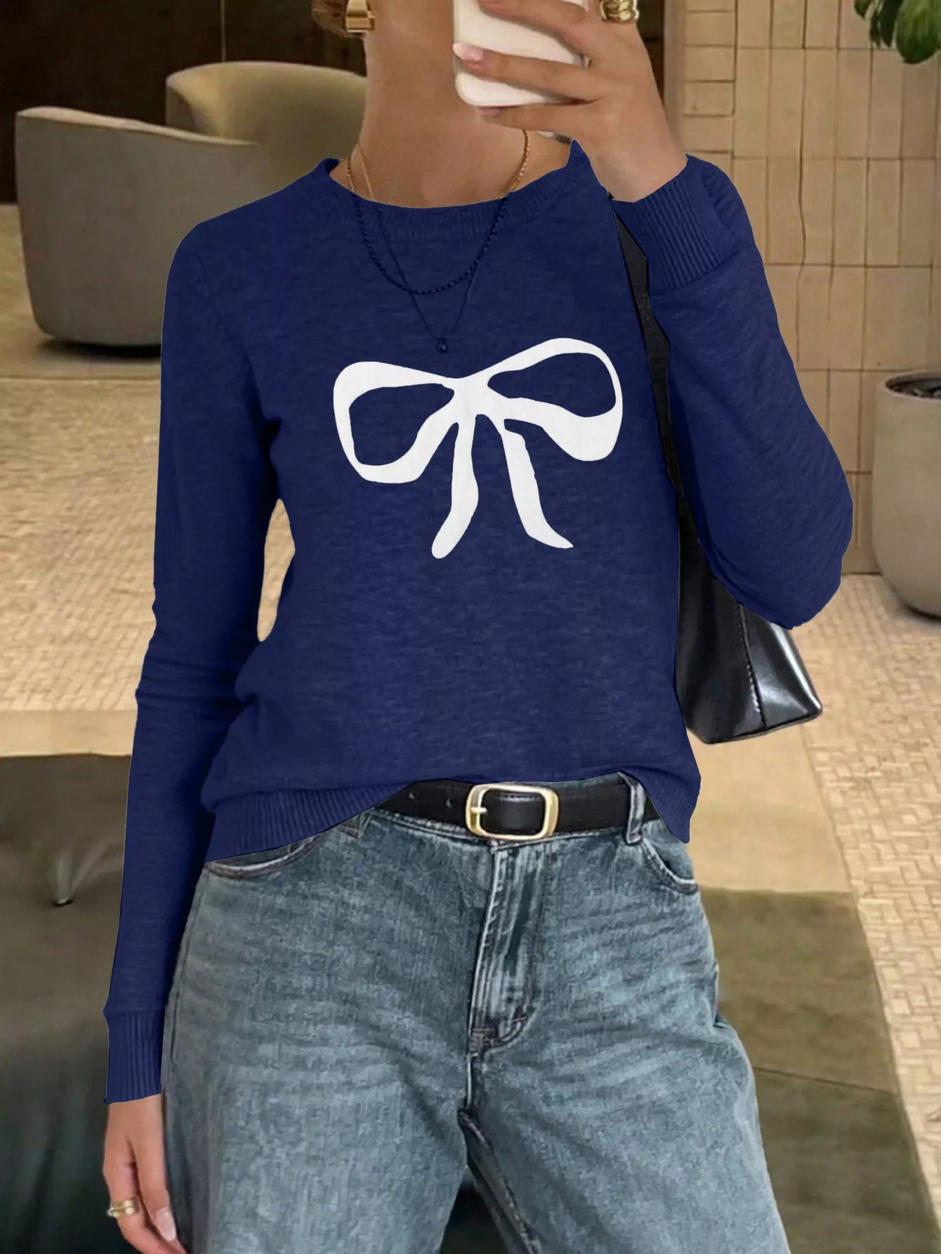 Bow Round Neck Knit Top