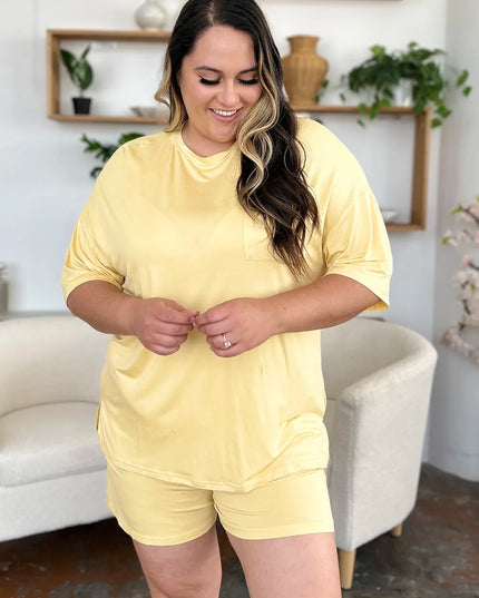 Basic Bae Bamboo Full Size Round Neck Drop Shoulder T-Shirt and Shorts Set
