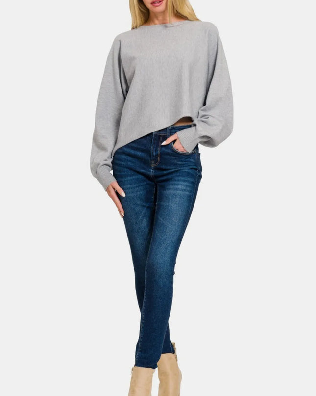 Zenana Asymmetric Hem Long Sleeve Sweater