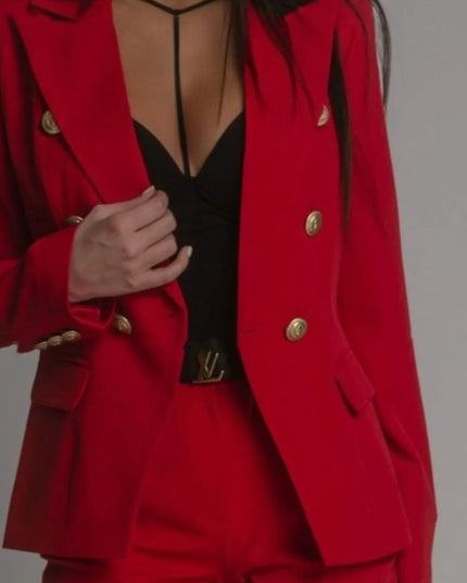 Full Size Lapel Collar Long Sleeve Blazer and Pants Set Plus Size