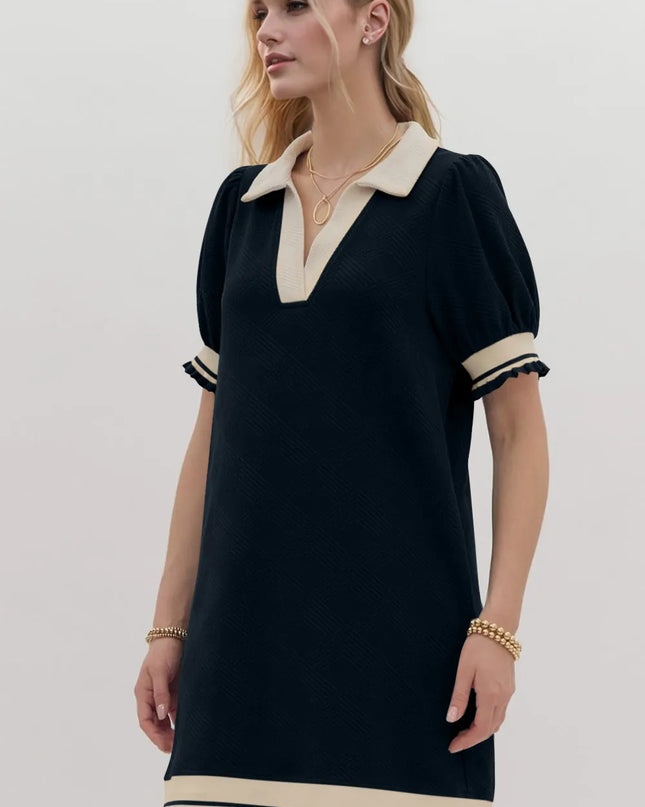 Oh Frill Contrast Trim Johnny Collar Short Sleeve Mini Dress
