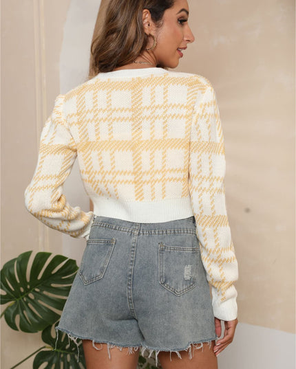 V-Neck Cropped Button-Up Cardigan