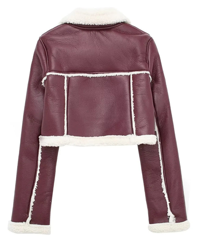 Collared Neck Long Sleeve Plush Cropped Jacket