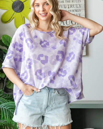 HOPELY Print Waffle Oversized T-Shirt Lavender