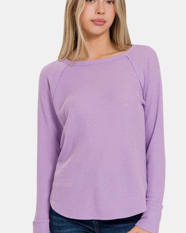 Zenana Waffle Long Sleeve T-Shirt LAVENDER