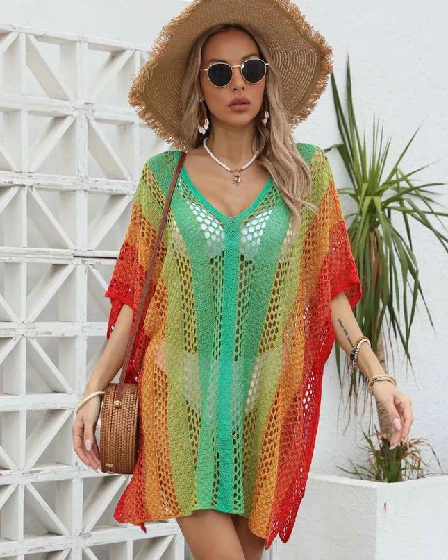 Rainbow Gradient Crochet Beach Cover Up