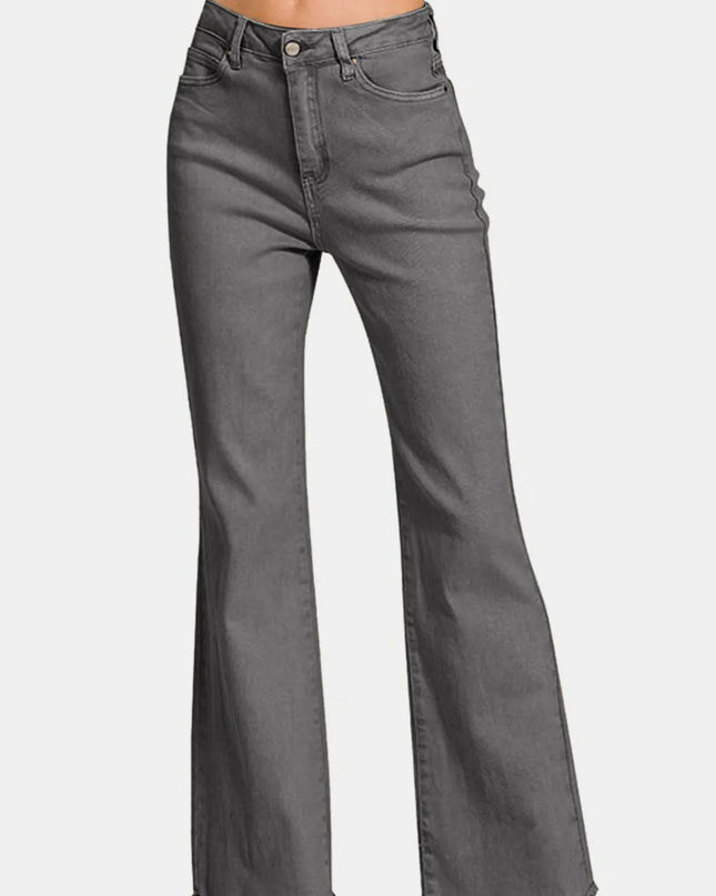 Zenana Acid Washed Frayed Hem Bootcut Jeans