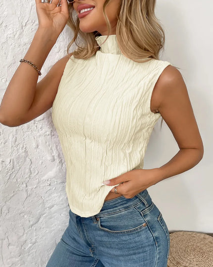 Texture Turtleneck Sleeveless Top