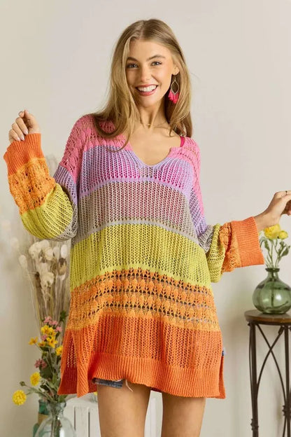 ADORA Colorblock Crochet Top ORANGE MULTI