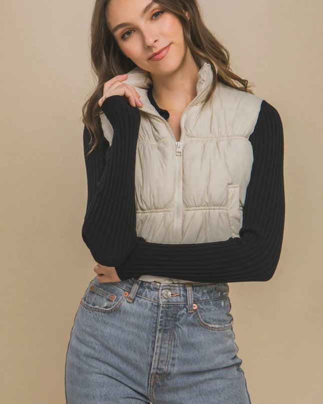 Love Tree Zip Up Turtleneck Cropped Vest Coat