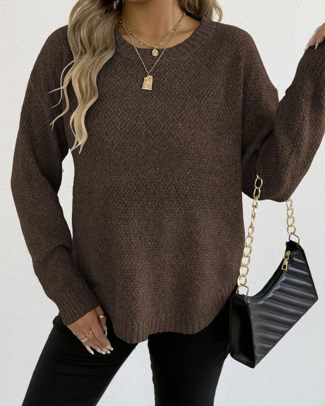 Textured Knit Relaxed Fit Round Neck Sweater