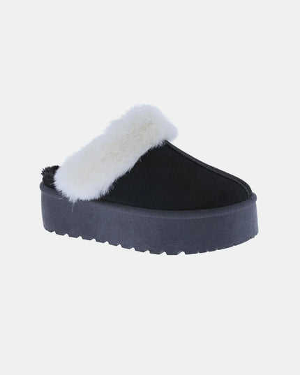 Weeboo Thick Bottom Fur Trim Snow Slippers Black